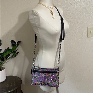 Coach Purple and Green Floral Wristlet crossbody purse